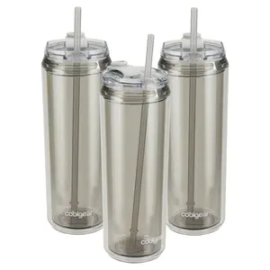 Cool Gear 3-Pack 22 oz Modern Tumbler with Reusable Straw | Dishwasher Safe, Cup Holder Friendly, Spillproof, Double-Wall Insulated Travel Tumbler | Solid Cool Grey Pack