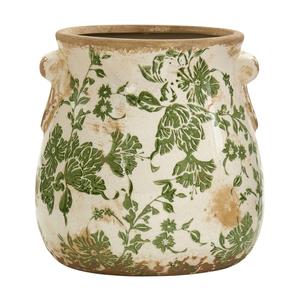 Nearly Natural 6.5" Tuscan Ceramic Green ScrollPlanter