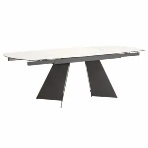 63-94" White Extendable Dining Table Ceramic Table Top