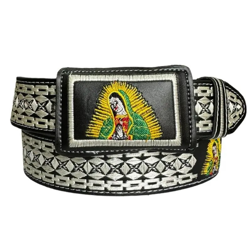 Cinto Vaquero Bordado La Virgen Western Style Embroidered Saint Mary Leather Belt