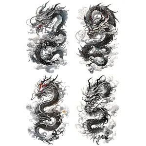 4 Pcs Dragon Temporary Tattoo Stickers, Waterproof Durable, Suitable for Men Women, Arms Legs Design, Long-Lasting Adhesive Body Art Henna Tattoo, Henna Designs