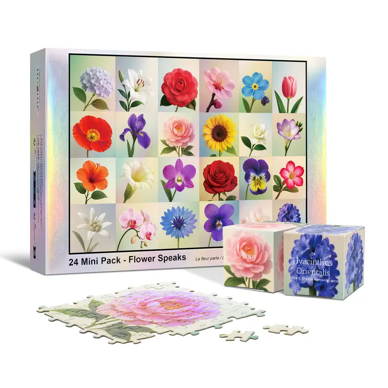 rokt&razo Nature Series Cardboard Jigsaw Puzzle - 24 Mini Puzzles (1000 Total Pieces), 8 Stickers, 3 Themes (Butterflies, Floral, Animal), 27.5x19.7in, Floriography on the Back, Flowers Speak, Beginner-Friendly Family Game Toy