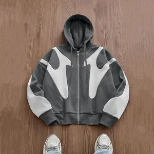 Men's Lightweight Patchwork Hooded Sweatshirt Jacket, Fashion Street Retro Style Fleece Hoodie, Drawstring Hoodie for Fall Winter, Casual Men's Outerwear Ideal for Daily & Outdoor Activities
