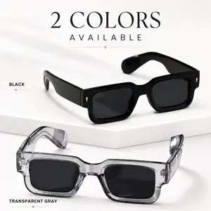 2 Pack Retro Square Sunglasses for Women Men, Thick Frame Tinted Sun Shades, Trendy Fashion Glasses for Party Beach Travel