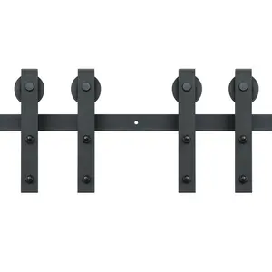 TikTokShopBlackFridayVEVOR 8FT Sliding Barn Door Hardware Kit, 330LBS Heavy Duty Barn Door Track Kit for Double Doors, Fit 3.7-4.3FT Total Wide and 1.3"-1.8" Thick 2 Door Panel, with Smooth & Silent Pulley (J Shape)