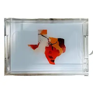 Burnt Orange Texas on White | Acrylic Vanity Countertop Tray with Handles, Collegiate Coffee Table Decor Tray, Decorative Bathroom Catchall, Makeup Storage and Organization, Abstract Texas Design | 9x13 inches