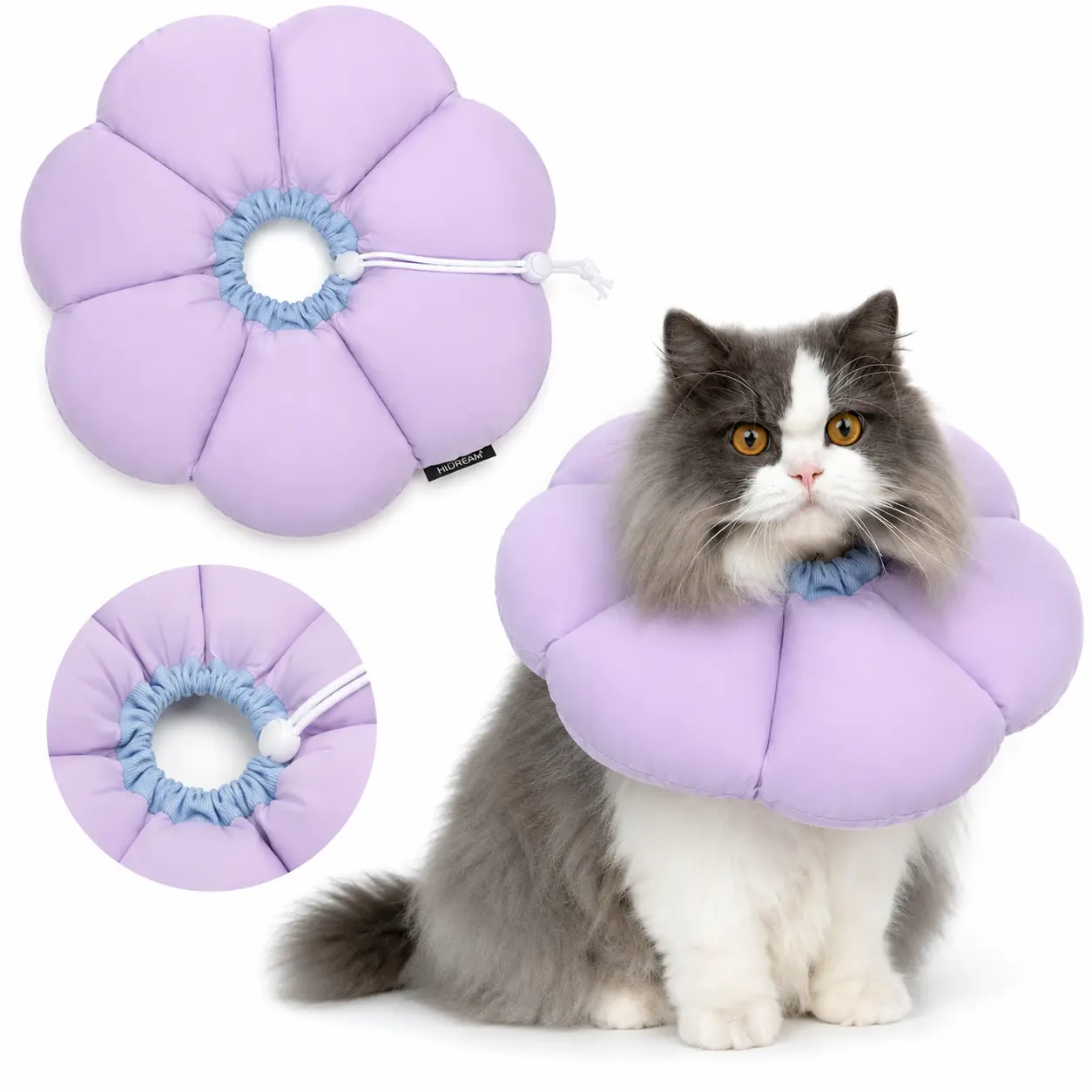 Waterproof Cat Recovery Collar, Soft Adjustable Flower E-Collar for Cats, Anti-Lick Protective Cone for Post-Surgery Healing, Purple