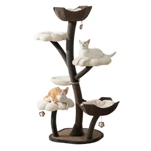 Catry Blossom 59"Flower Cat Tree with Replaceable Flower Perches and Scratching Posts, Handwoven Baskets with Washable Beds, Durable Iron Frame for Large & Multi-Cat Homes