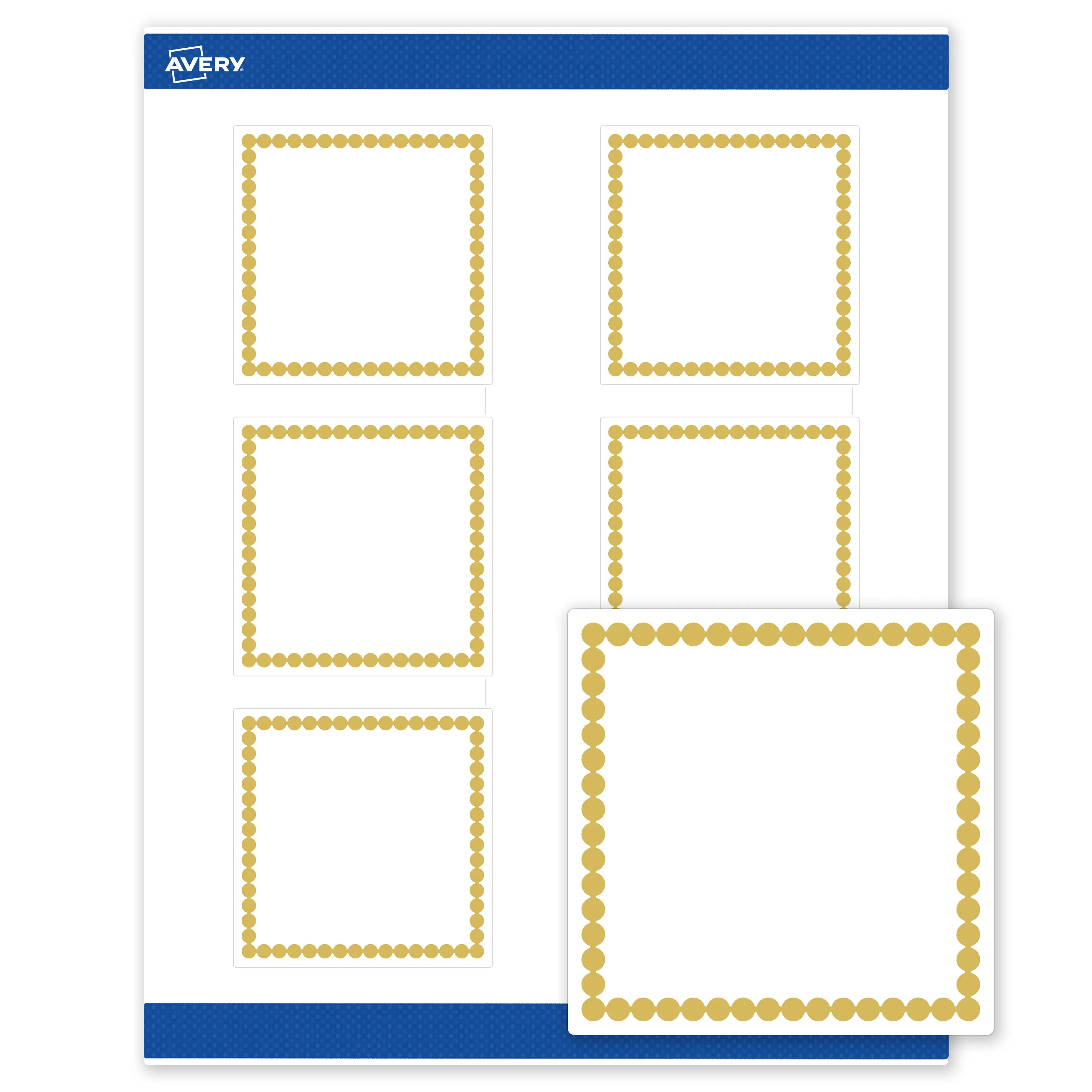 Avery Printable Square Labels, Gold Beads, 3" x 3", Matte White Square Labels, Permanent, Laser/Inkjet, 60ct, Great for Product Labels