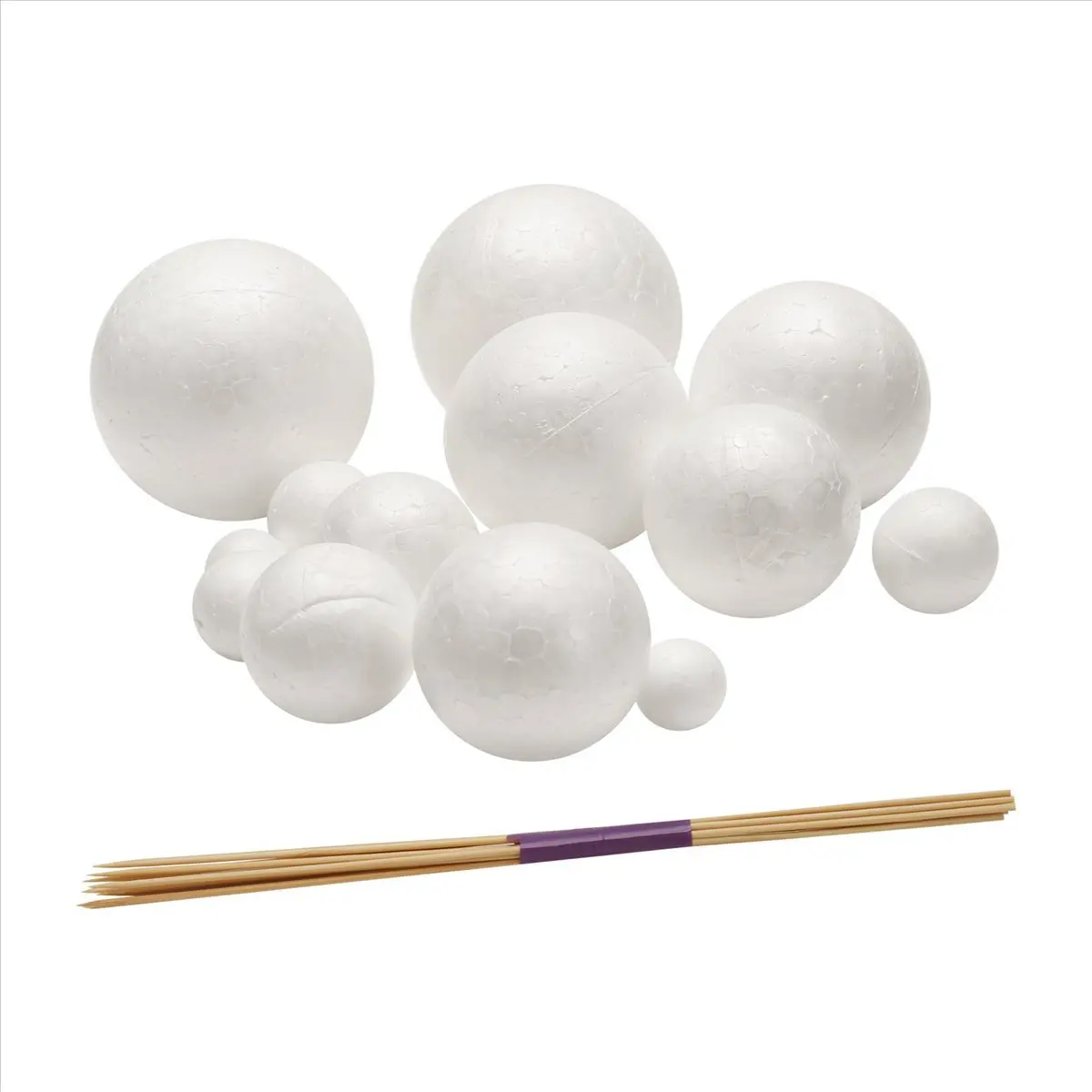 Solar System Project Craft Kit - Lightweight Natural Bamboo Sticks, High-Density Foam Supplies, 14 Mixed-Sized Polystyrene Foam Balls for School Science Learning, Space Week Homework & Painting Activities