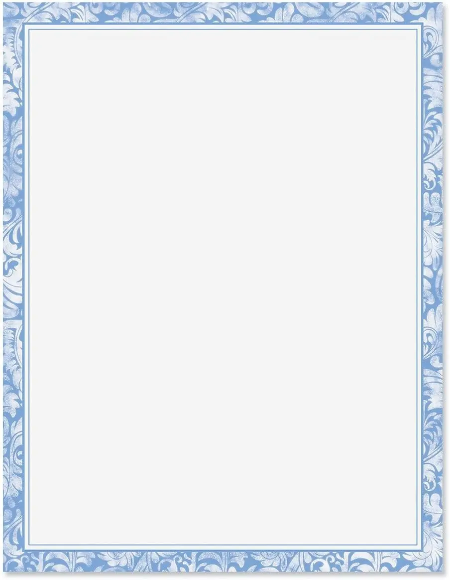 Blue Alluring Border Letter Papers - Set of 25 spring stationery papers are 8 1/2" x 11", Computer Printable Letterhead, Spring Bridal, Easter Flyers, Invitations, or Letters