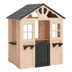 Portable Wooden Cabin Playset: Modern Farmhouse, Easy Move & Assembly, Durable Weather-Resistant for Backyard.