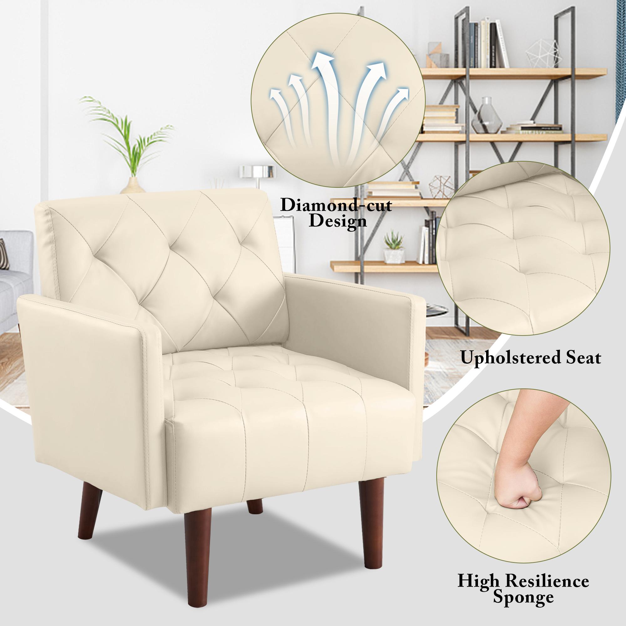 Oversized Single Sofa Chair ,Tufted Upholstered Accent Chair,Wide Backrest Reading Chair ,PU Fabric Thick Cushion Armchair  Decorative Chair for Living Room,Bedroom,Office