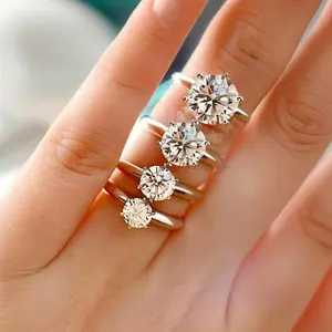 1 Carat High Quality Zircon Ring, Silver Plated, D Color VVS1 Round Cut Ring,  Fine Jewelry Gifts for Men Women, Fashion Classic and Easiest for match, Perfect for Wedding, Party, Daily Wear, Birthday, Anniversary, Valentine's Day Christmas Gift