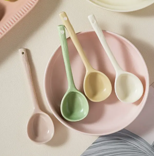 Small Ceramic Eating Spoons | Dishwasher Safe Pastel Kitchen Essentials