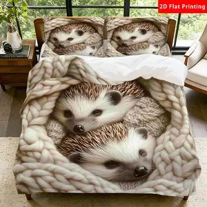 2/3 Pcs 2D Flat Adorable Hedgehog Duvet Cover Set Hedgehog Bedding Set Quilt Cover 1 Duvet Cover + 1/2 Pillowcases Cozy Top Sheet Decorative Bedding Bedroom Decor