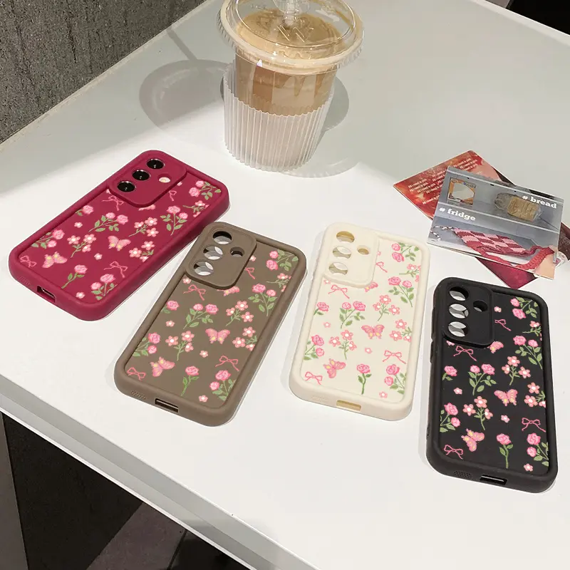 TPU Cellphone Case for Galaxy S22+ S23 Ultra S24 Plus S25, Butterflies Flower Patch Pattern, Non-Slip Anti-Scratch Shockproof Soft Protective Mobile Phone Accessories for Enhanced Protection, Silicon