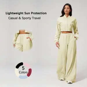 Women's Matching Outdoor Sports Sets  UPF 50+ Sun Protection Cropped Top & Quick-Drying Full-Length Pants UV protection for Athletic Workout Running Cool Feeling