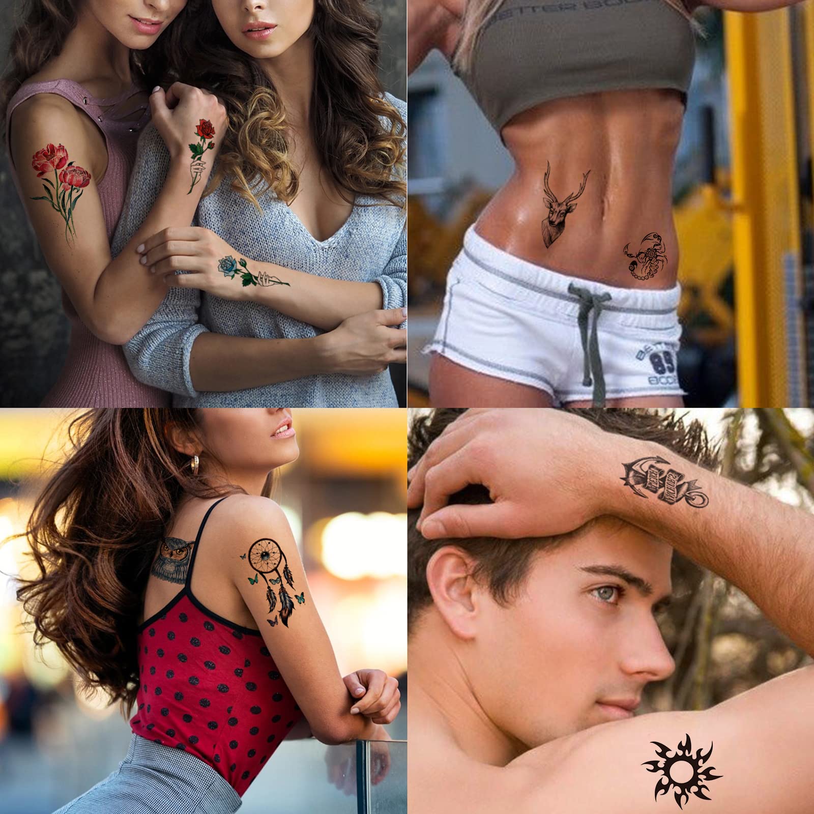 80 Sheets Temporary Tattoos Stickers, Fake Body Arm Chest Shoulder Tattoos for Men and Women Black Fake Skull Skeleton Tattoos Long Lasting