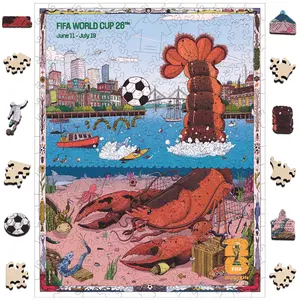 FIFA World Cup 2026 City Puzzle Boston Poster - Wooden Puzzle for Adult, 200 Pieces Irregular Shape Puzzle, 5MM Thick, Creative Collectible Gift for Fans, Officially Licensed Product, 9.3x11.8''