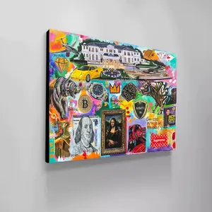 Billionaire Modern Pop Art Canvas Wall Décor Luxury Statement Piece with Iconic Brand Elements & Bold Colors for Living Room & Office Abstract Art Print