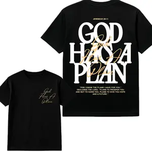 Retro Printed'GOD HAS A PLAN' Letter Print, Men's, Men'S Casual, Comfortable, Fashionable, Street Style Womenswear Top Cotton Top Streetwear