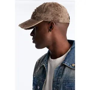 Distressed Damaged Wash Snapback Hat - Brown