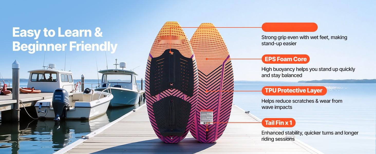 45-Inch Wakesurf Board For Youth Up To 110 Lbs, Wake Surfing Board With EPS Foam Core And EVA Non-Slip Pad, UV-Resistant Wakesurfing Board For Beginners, Stable, Durable Watersports Equipment