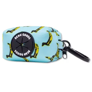Bean Goods Poop Bag Pouch with Keyring Attachment & Zipper Pouch - Banana Wiener
