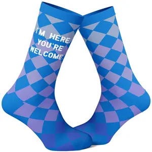 Men's I'm Here, You're Welcome Socks Funny Sarcastic Rude Checkered Footwear Funny Graphic Socks Comfortable Fitted Spandex Cotton