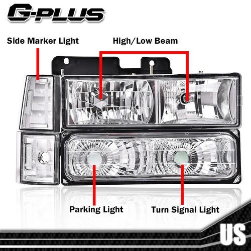 Fit For 1994-1998 GMC C10 C/K Sierra Suburban Yukon Chrome Headlights Left+Right New