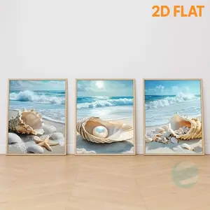 [2D Flat Printing] 3pcs/set Oyster Shell Pearl Beach Wall Art Poster, Ocean Wave Canvas Painting, Coastal Serene Seascape Decor for Living Room Bedroom Bathroom Office Home, Unframed