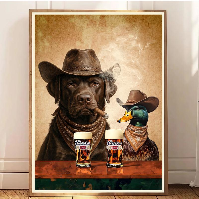 Dogs Cowboy light one up and chill Brew Print, Dogs Neutral Aesthetic Vintage Art, Funky Western Art Wall Art, Unique Gift for Men Dad frameless