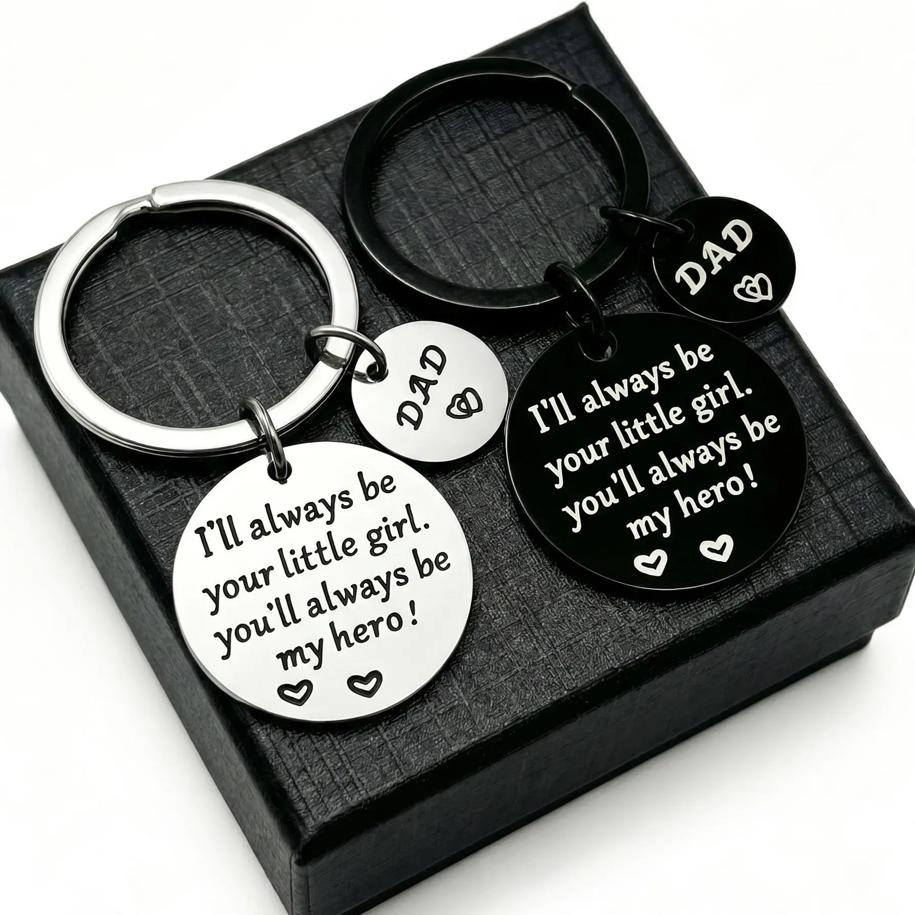 HoldNear Daughter-Gifted Black Stainless Steel Engraved Keychain - Laser Etched Sentimental Text, Engraved Quote Hero Keepsake Gift for Dad, Father's Day Birthday Gift