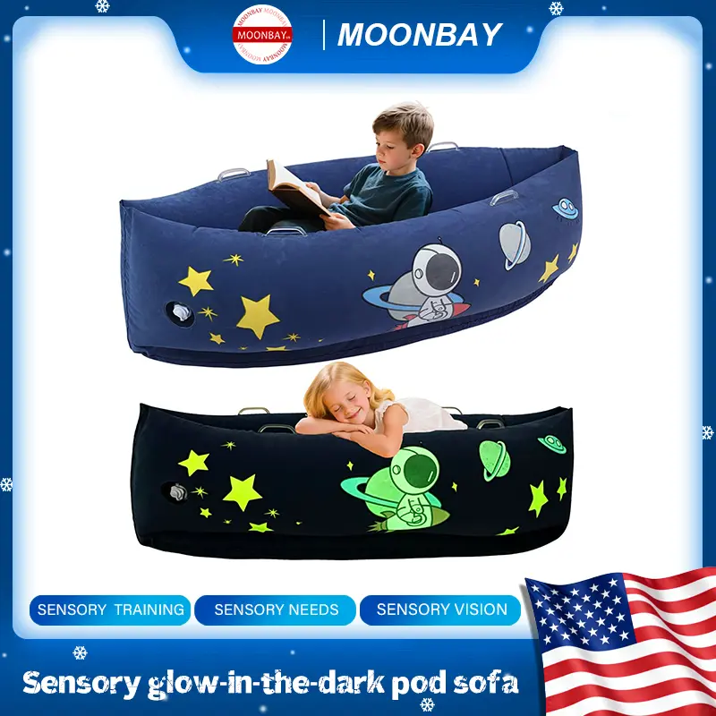 Sensory Peapod Chair for Autism & ADHD Kids, 60" Inflatable Sensory Canoe with Glow-in-the-Dark Space Pattern, Deep Pressure Calming Pod for Children