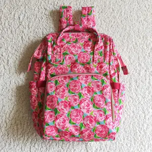 BA0026 Trend Alert! Rose Diaper Bag Backpack The Ultimate Travel Companion for Stylish Parents, Rose Pattern