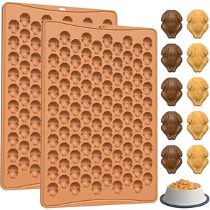 Mini Turkey Silicone Molds for Baking, 2Pcs Nonstick Turkey Shaped Butter Mold, 200-Cavity Thanksgiving Chocolate Turkey Molds for Christmas Candy Gummy Jello Ice Cube Cookie, 11.8 x 7.8 x 0.6 inches