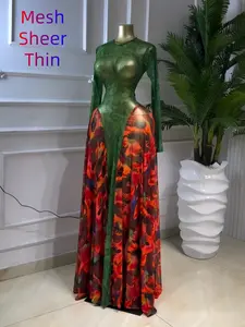 PULKRITU Elegant Women's O-neck Long Sleeve Big Swing A-line Prom Dress, Sexy Party Outfit Evening Gown, Street Beach Vacation Maxi Sheer Dress, Female Fashion Music Festival Dress,Lady Cocktail Skirt