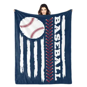 Soft Baseball Pattern Flannel Throw Blanket, Casual Sports Nap Blanket, Warm and Comfortable Throw Blanket for Home, Nap, Travel, Camping Warm casual sport