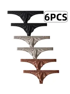 6-Pack Men's Seductive Touch Thong: Cooling Ice Silk Satin, Low-Rise & Ultra-Soft for Sensual Comfort and Style