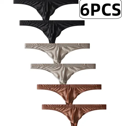 6-Pack Men's Seductive Touch Thong: Cooling Ice Silk Satin, Low-Rise & Ultra-Soft for Sensual Comfort and Style, Underwear, Soft Comfy Underwear, Silky Stretch Underwear