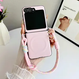 Magnetic Side Snap Cellphone Case with Lanyard, Compatible with Samsung Galaxy Zflip7 Zflip6 Zflip5 Z Flip7 FE Zflip3 Zflip4, Luxury Fashion Cover