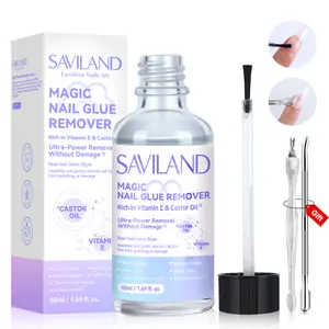 SAVILAND Nail Glue Remover (50ML) with Castor Oil Vitamin E Gentle Fast Removal of Glue from Press-on Nails Fake Nails Acrylic Tips Cuticle Pusher