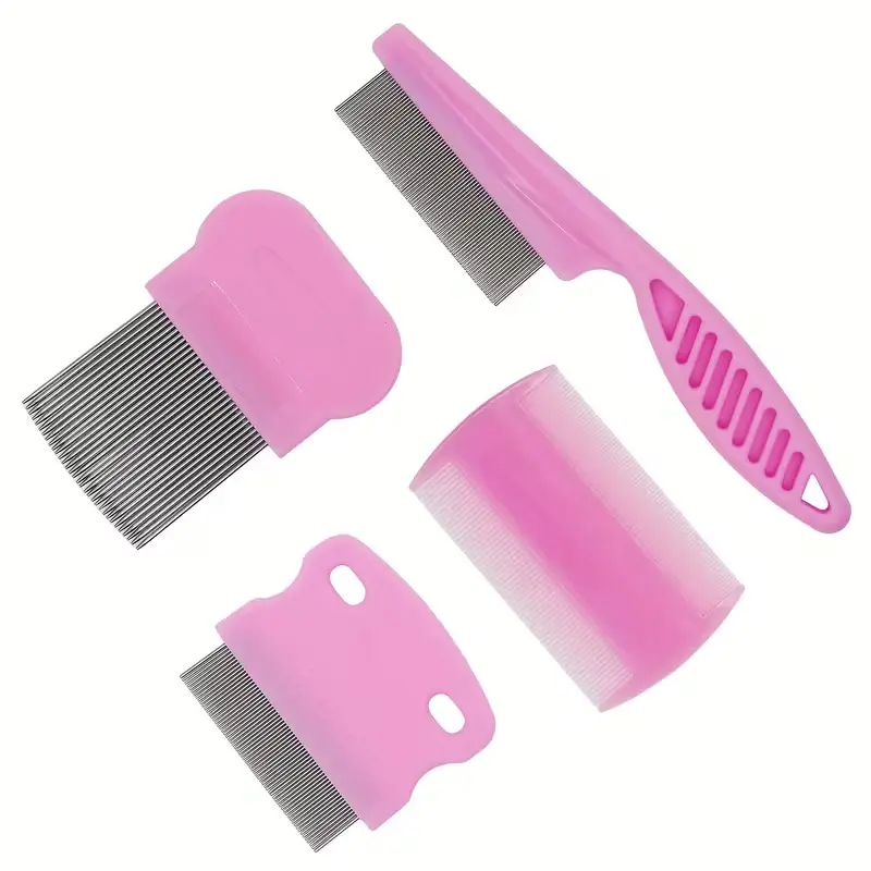 4PCS Dog & Cat Grooming Comb Set, Fine Tooth Flea Comb for Daily Coat Care and Hair Removal