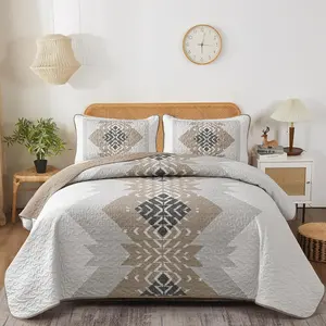 Boho California King Size,3 Piece Aztec Texture Bedspread Coverlet Set Khaki Soft Set Lightweight Bedding Set Geometric Bohemian Bedspread with 2 Pillowcases(Khaki,96"x112")