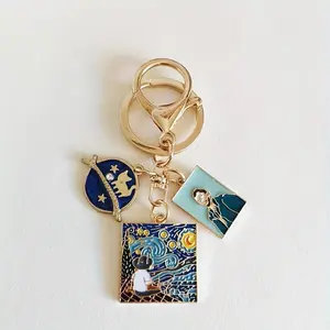 Van Gogh Masterpiece Keychain Collection - Portable Lightweight Keychain - Alloy Starry Night, Sunflowers & More Charms with Lobster Clasp - Elegant Metal Key Ring for Bags & Backpacks - Ideal Gift for Art Lovers