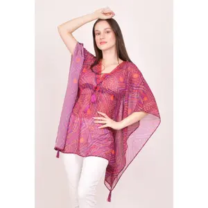 Purple Bandhani Print Georgette Kaftan Top
