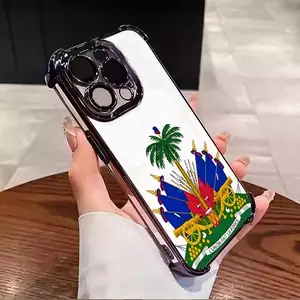 Design for Haiti Flag Print Soft Electroplated TPU Phone Case , 4 Corners Anti-Drop Shockproof Durable Cell Phone Protective Cover Suitable for iPhone 17 16 15 14 13 12 11 Pro Max Samsung S22 S23 S24 S25 S26 Ultra GM3013