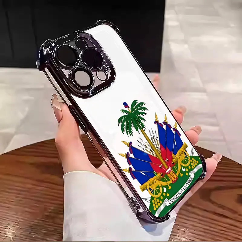 Design for Haiti Flag Print Soft Electroplated TPU Phone Case , 4 Corners Anti-Drop Shockproof Durable Cell Phone Protective Cover Suitable for iPhone 17 16 15 14 13 12 11 Pro Max Samsung S22 S23 S24 S25 S26 Ultra GM3013