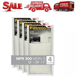 Filtrete 12x24x1 Air Filter MPR 300 MERV 5 Clean Living Dust Reduction 4 Filters